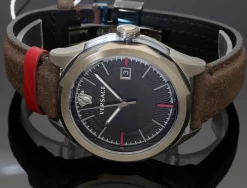 Versace Glaze Herrenuhr Dunkelgrau Braun Leder Silber Stahl 43mm VERA00418