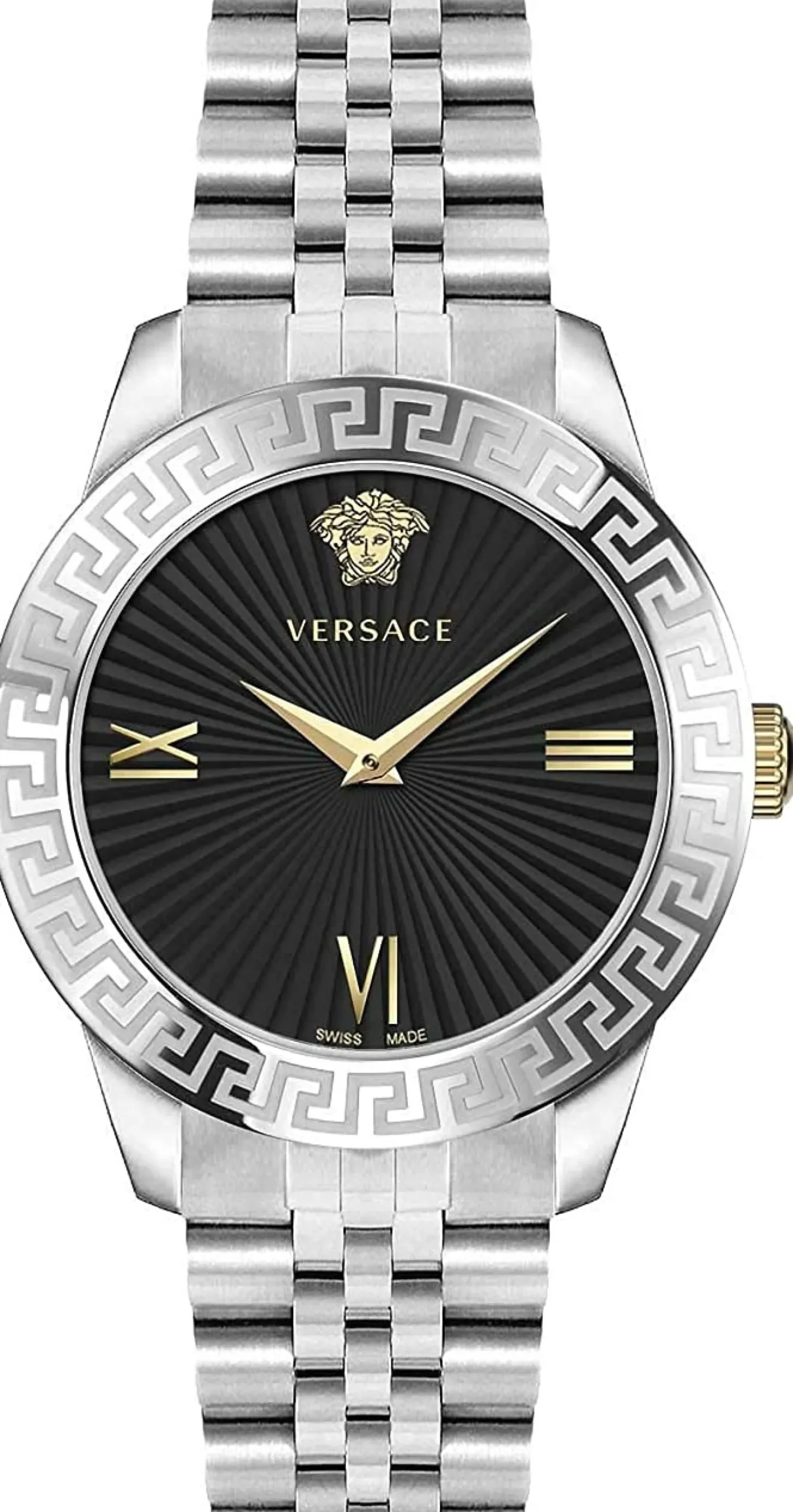 Versace Greca Signature Damenuhr Silber Edelstahl Schwarz Zifferblatt 38mm VEVC00419