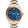 Versace Hellenyium GMT Herrenuhr Gold Silber Gehäuse Blaues Zifferblatt 42mm V11060017