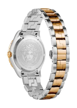 Versace Hellenyium GMT Herrenuhr Gold Silber Gehäuse Blaues Zifferblatt 42mm V11060017