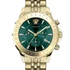 Versace Herren Chronograph Signature Gold Stahl Grün Zifferblatt 44mm VEV600619