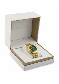 Versace Herren Chronograph Signature Gold Stahl Grün Zifferblatt 44mm VEV600619