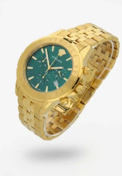 Versace Herren Chronograph Signature Gold Stahl Grün Zifferblatt 44mm VEV600619