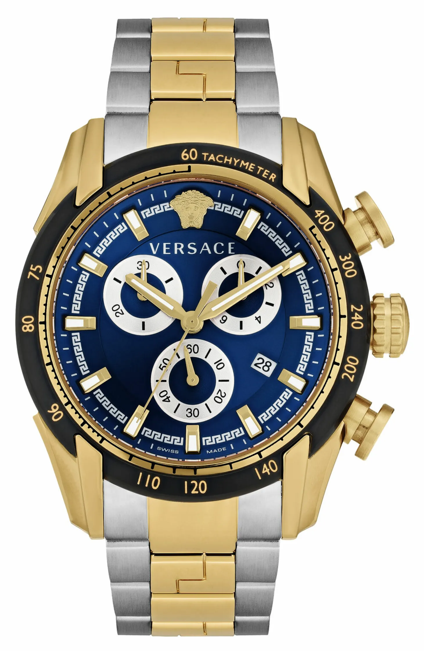 Versace Herren Armbanduhr Chronograph V-RAY bicolor, blau 44 mm VE2I01021