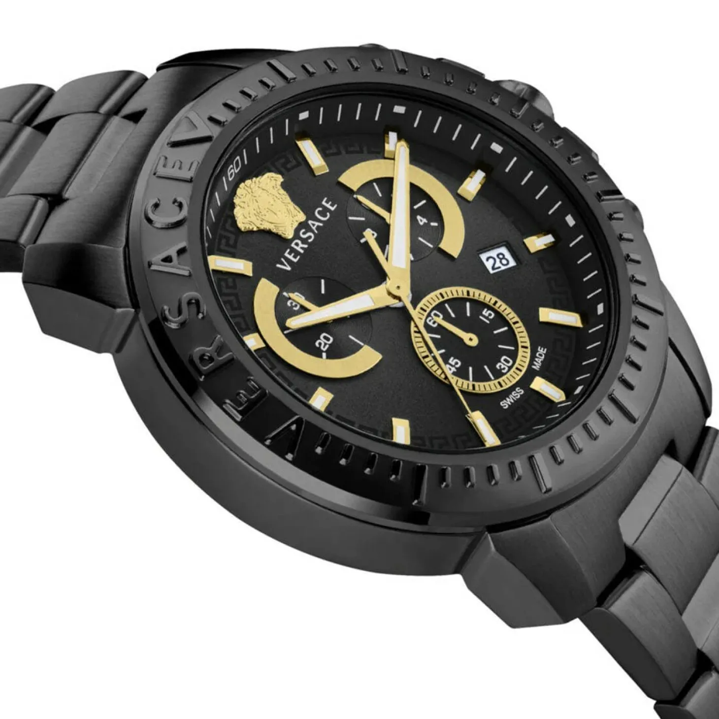 Versace Herren Armbanduhr NEW CHRONO 45 mm Armband Edelstahl Gunmetalfarben VE2E006 21