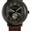 Versace Herren Armbanduhr Schweizer Uhr V CIRCLE Lederarmband braun VBQ04 0017