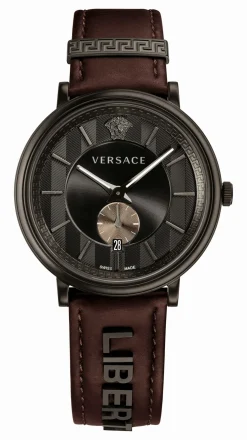 Versace Herren Armbanduhr Schweizer Uhr V CIRCLE Lederarmband braun VBQ04 0017