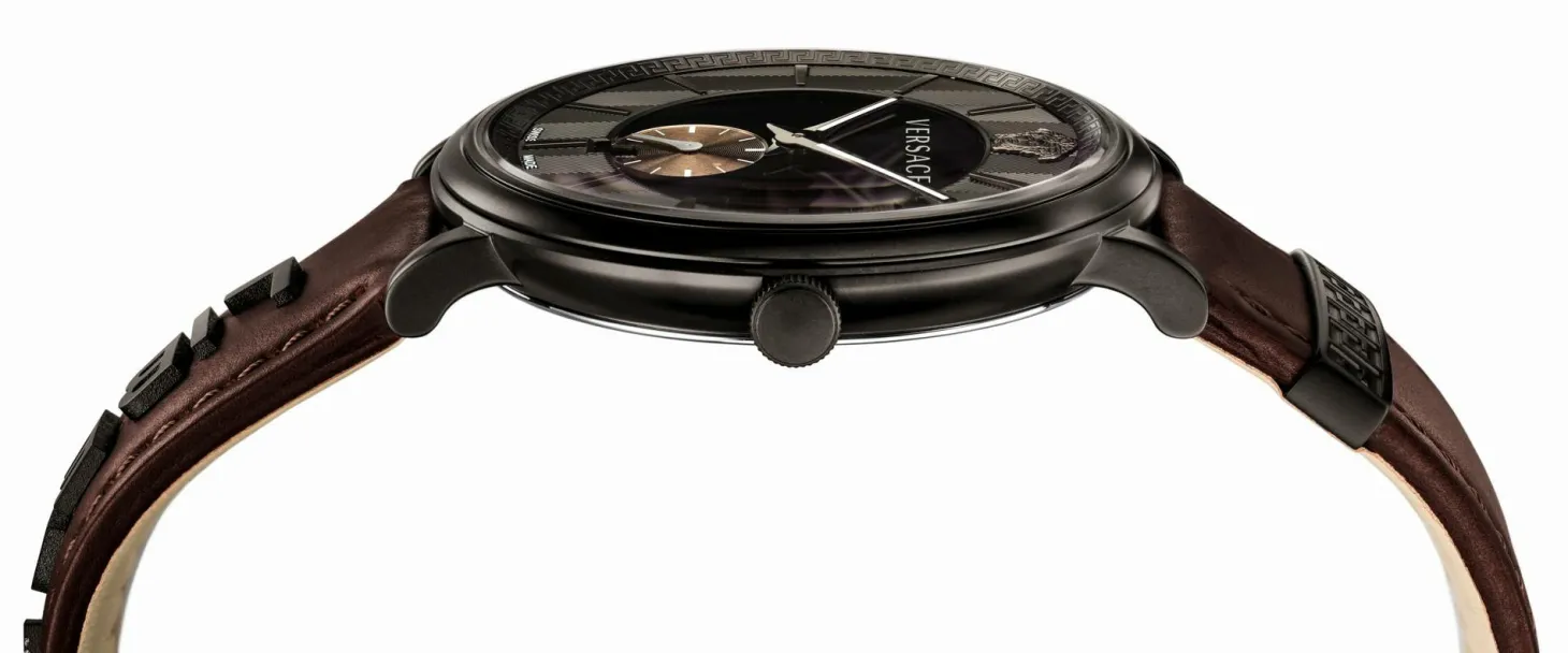 Versace Herren Armbanduhr Schweizer Uhr V CIRCLE Lederarmband braun VBQ04 0017