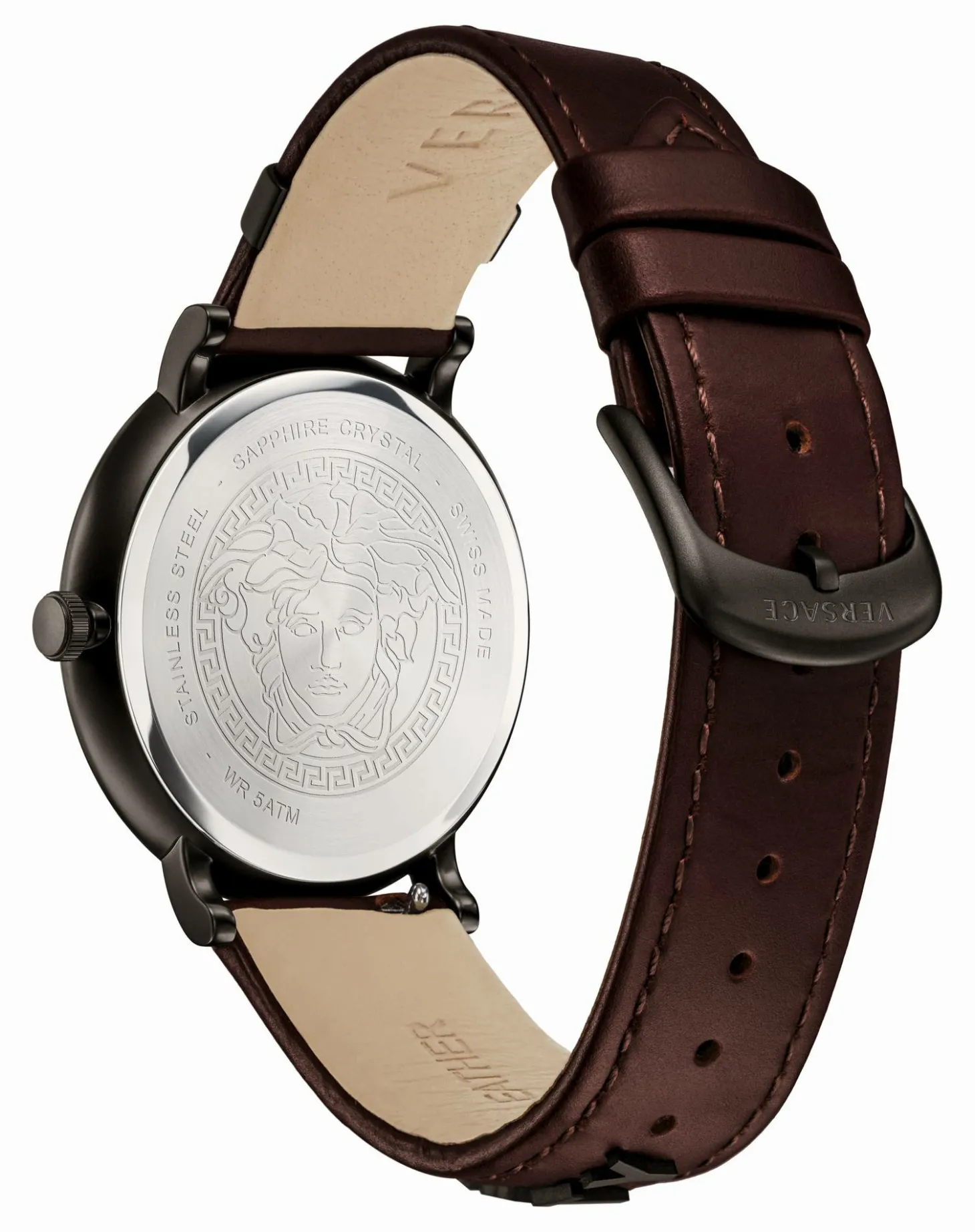 Versace Herren Armbanduhr Schweizer Uhr V CIRCLE Lederarmband braun VBQ04 0017