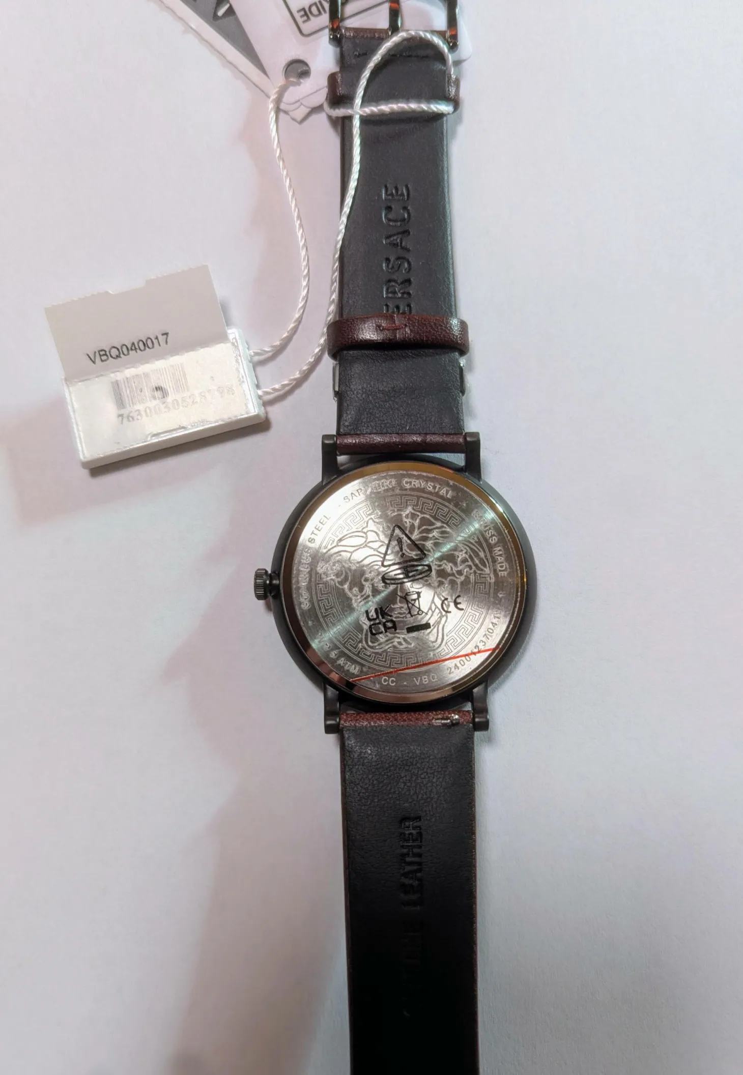 Versace Herren Armbanduhr Schweizer Uhr V CIRCLE Lederarmband braun VBQ04 0017