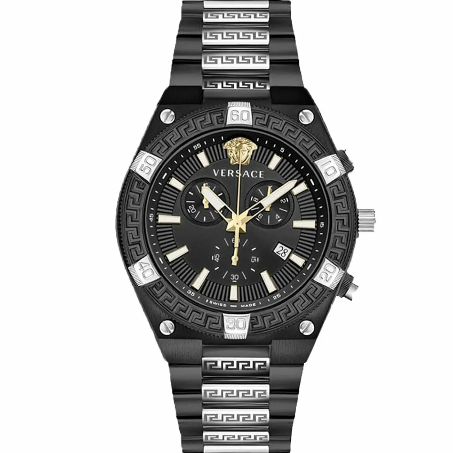 Versace Herren Armbanduhr SPORTY GRECA Chronograph schwarz, silber 46 mm VESO01022
