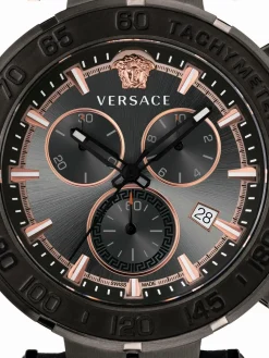 Versace Herren Armbanduhr Greca Chrono 45 mm Datum, Chronograph, Tachymeter Armband Leder VEPM00320