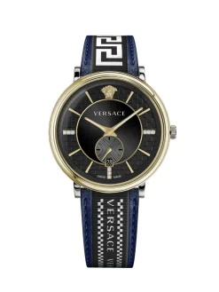 Versace Herren Armbanduhr V-circle 42 mm Multifunktionszifferblatt mit Datumsfenster Armband Leder, Stoff VEBQ02019