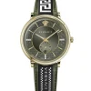 Versace Herren Armbanduhr V-circle 42 mm Multifunktionszifferblatt mit Datumsfenster Armband Leder, Stoff VEBQ02119