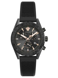 Versace Herren Armbanduhr V-Chrono 45 mm Chronograph, Datumsfenster Armband Silikon VEHB01019
