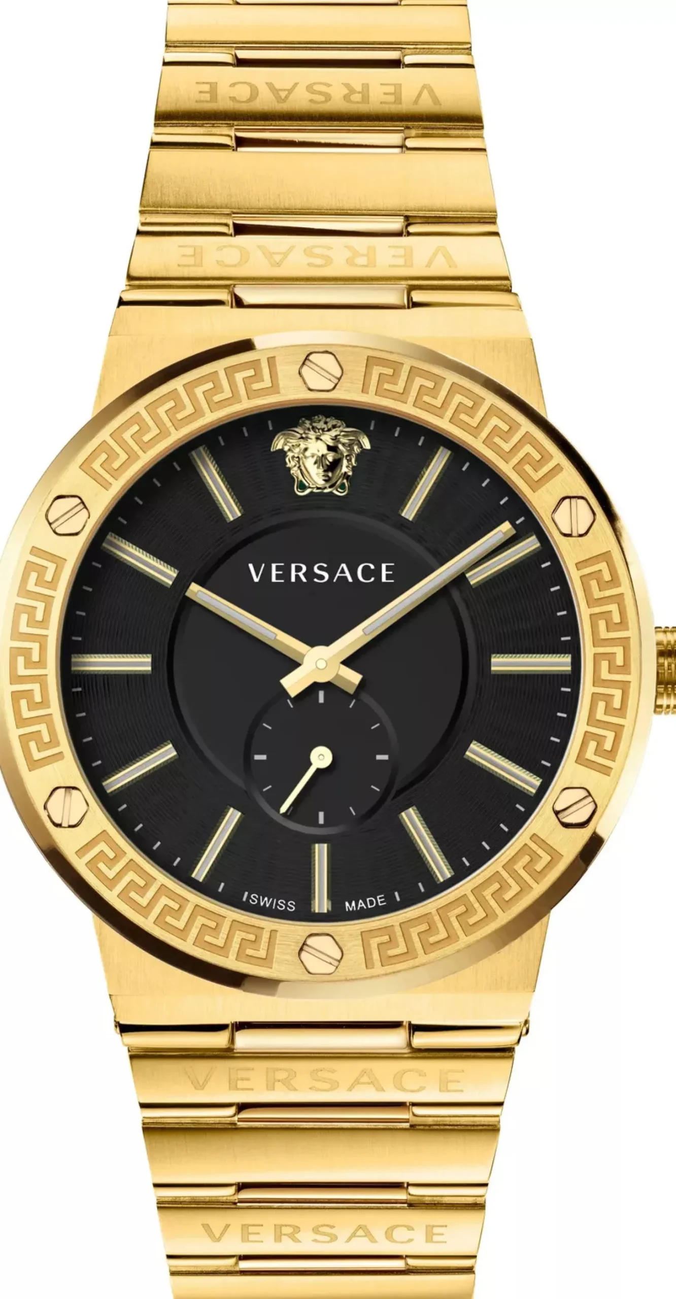 Versace Herren Armbanduhr VEVI00821 Greca Logo Schwarz Gold Edelstahl