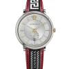 Versace Herren Armbanduhr V-circle 42 mm Multifunktionszifferblatt mit Datumsfenster Armband Leder, Stoff VEBQ01919