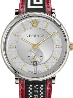 Versace Herren Armbanduhr V-circle 42 mm Multifunktionszifferblatt mit Datumsfenster Armband Leder, Stoff VEBQ01919