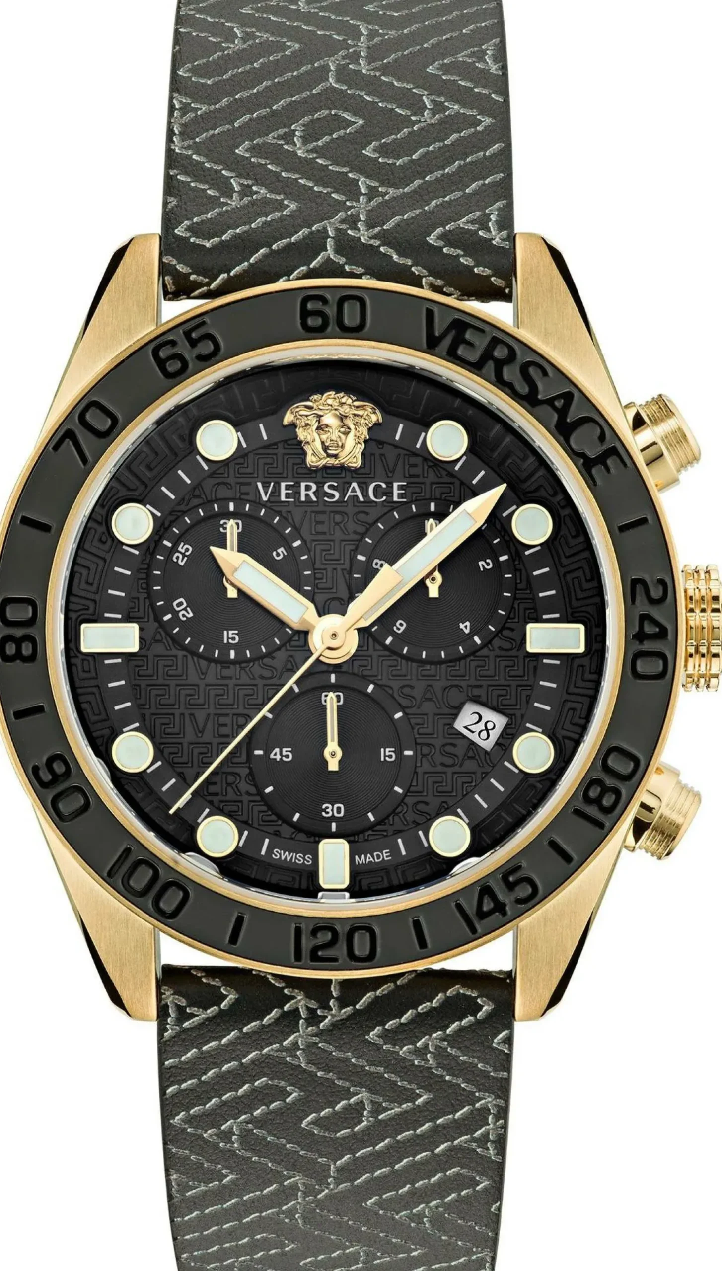 Versace Herren Armbanduhr 43 mm Armband Lederarmband schwarz GRECA DOME CHRONO VE6K00123