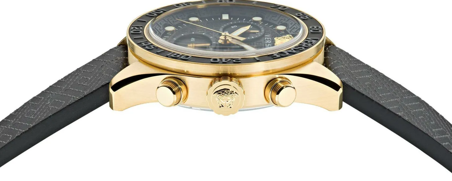 Versace Herren Armbanduhr 43 mm Armband Lederarmband schwarz GRECA DOME CHRONO VE6K00123