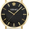 Versace Herren Uhr Greca Slim Gold Schwarz Leder VE8Q00224