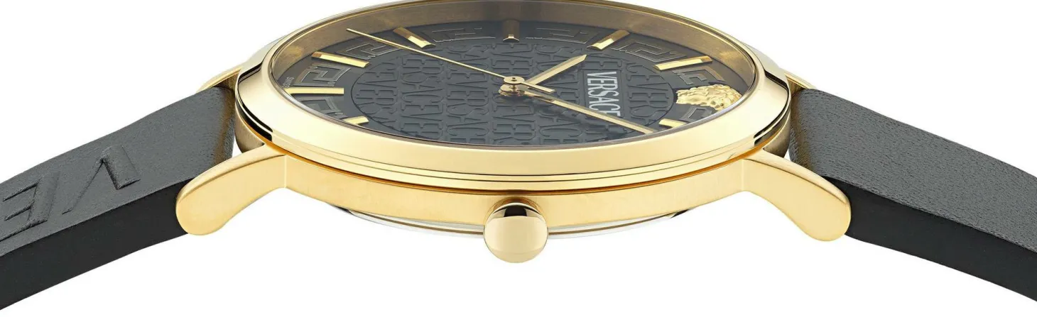 Versace Herren Uhr Greca Slim Gold Schwarz Leder VE8Q00224