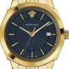 Versace Icon Classic Herrenuhr Gold Stahlarmband Gehäuse Blaues Zifferblatt 42mm VEV900619