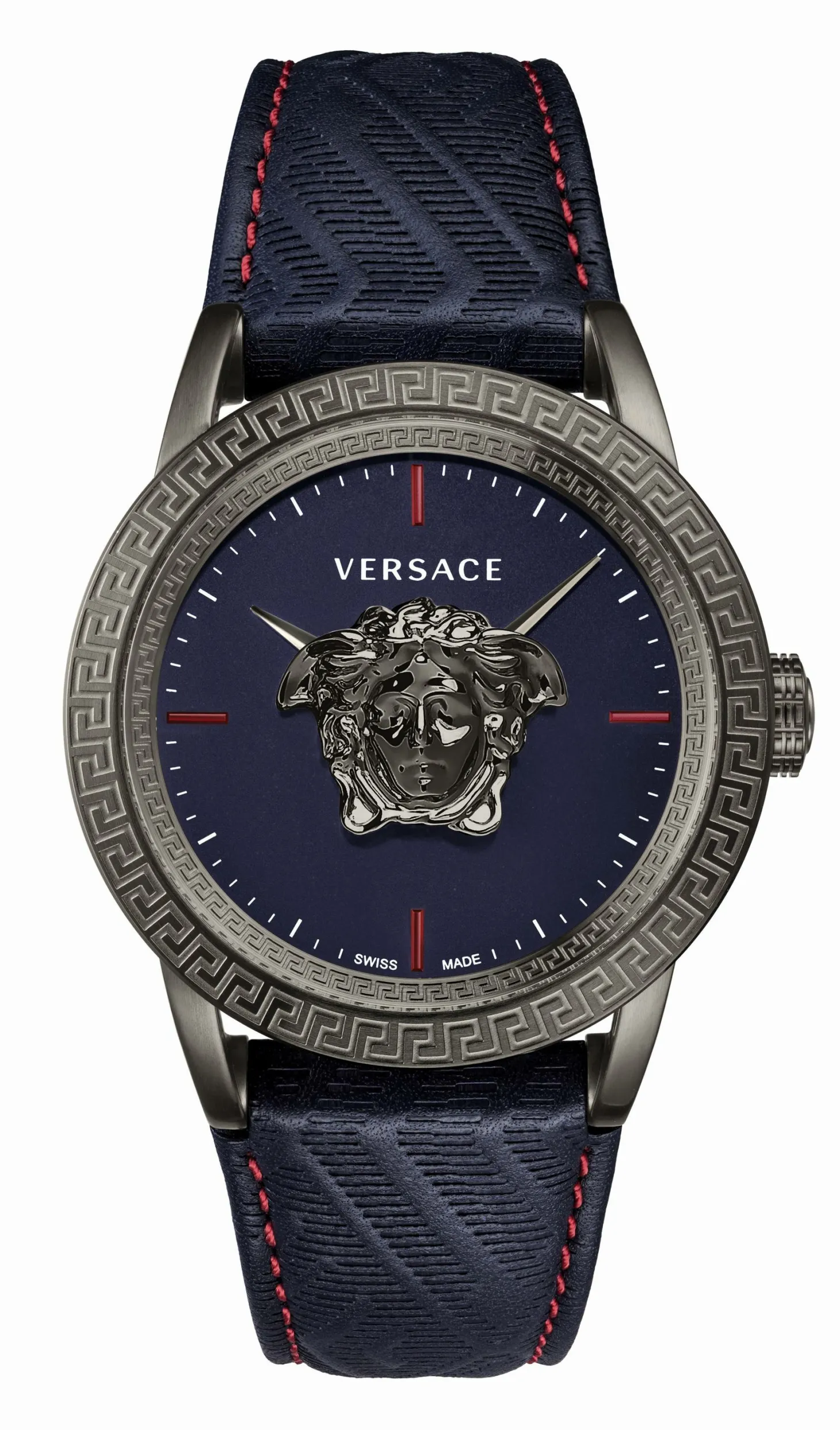 Versace Palazzo Empire Herrenuhr Blau Leder Grau Stahlgehäuse 43mm VERD00118
