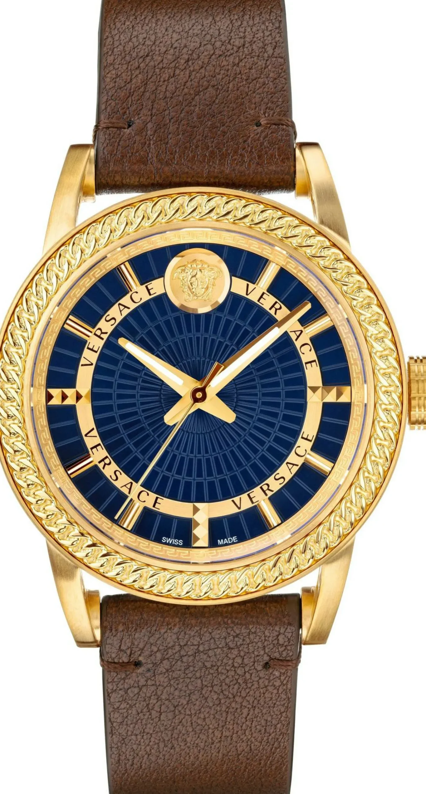 Versace Schweizer Uhr Herren Armbanduhr CODE Lederarmband braun gold 42 mm VEPO00220