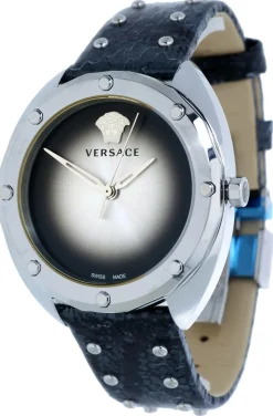 Versace Shadov Damenuhr Schwarz Leder Silber Edelstahl 38mm VEBM00118