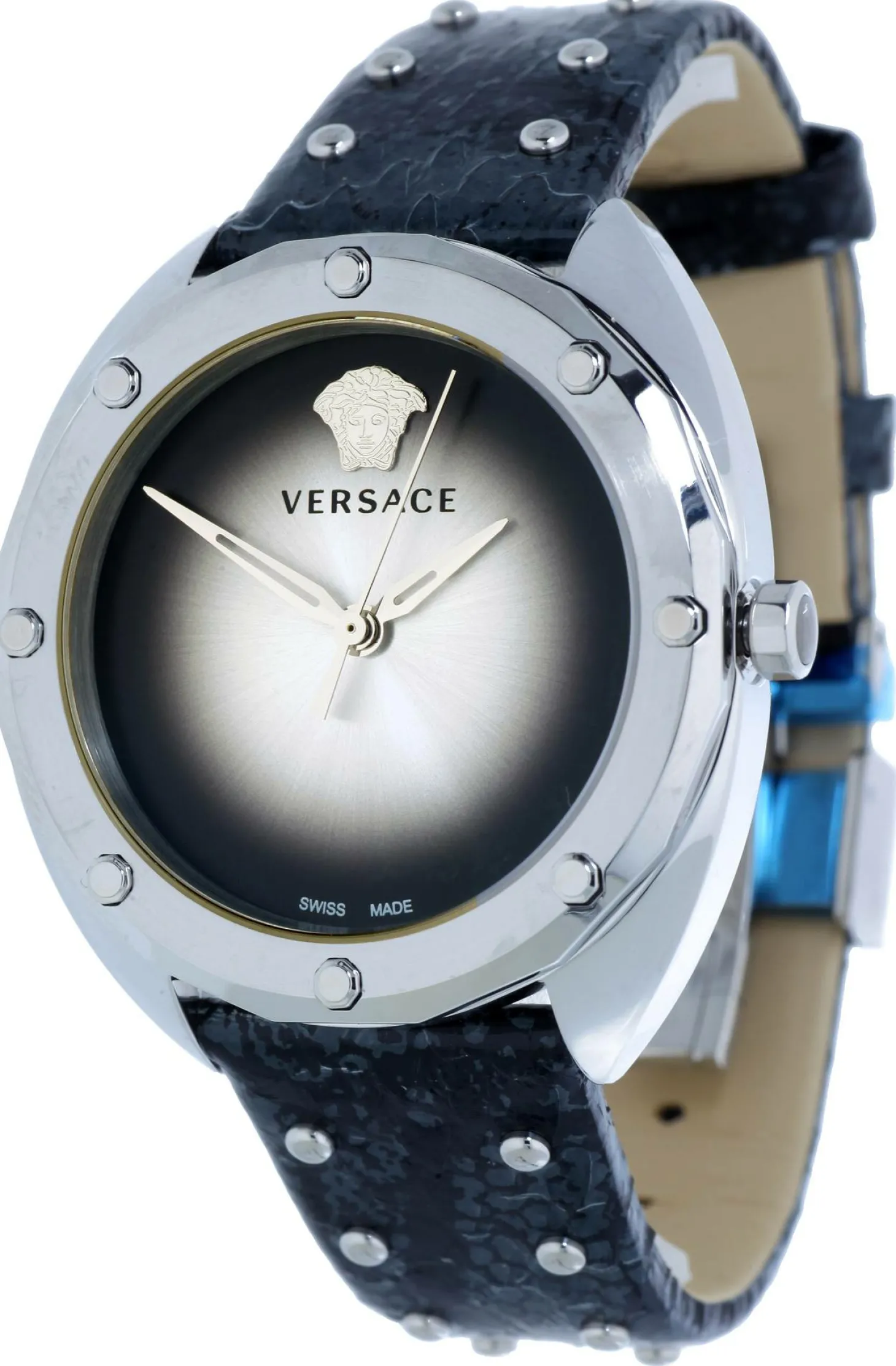 Versace Shadov Damenuhr Schwarz Leder Silber Edelstahl 38mm VEBM00118