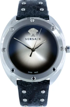 Versace Shadov Damenuhr Schwarz Leder Silber Edelstahl 38mm VEBM00118
