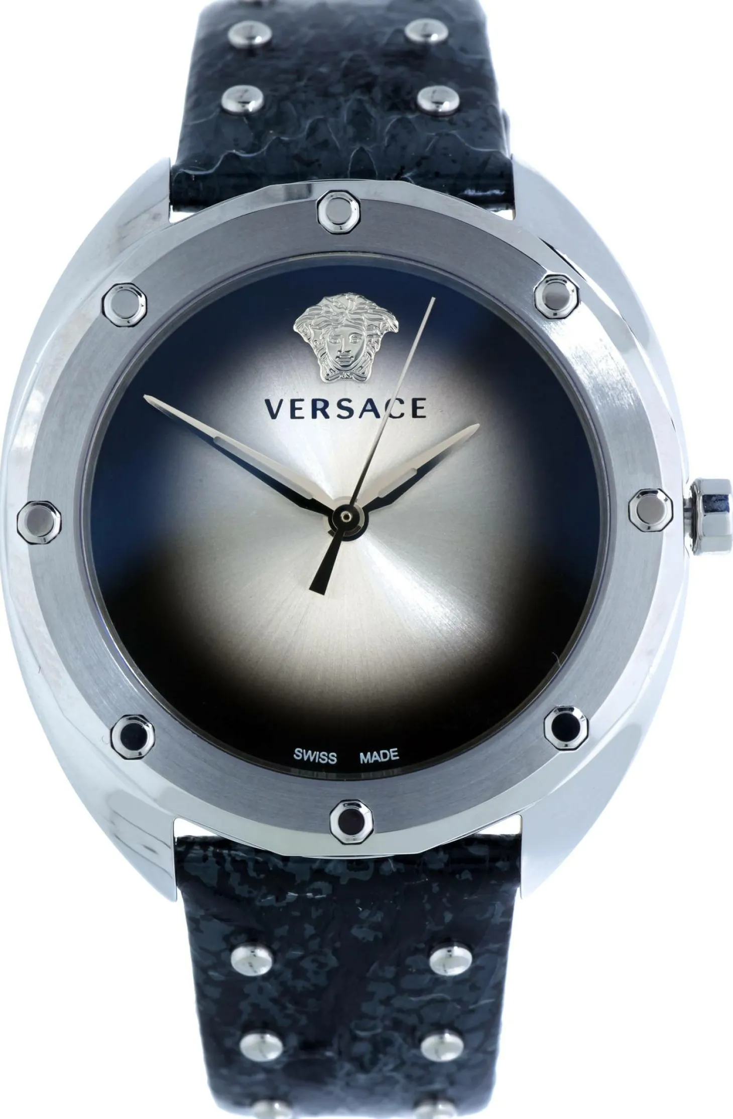 Versace Shadov Damenuhr Schwarz Leder Silber Edelstahl 38mm VEBM00118