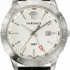 Versace Univers Herrenuhr Braun Leder Silber Stahl GMT 43mm VEBK00118