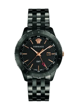 Versace Univers Herrenuhr Schwarz Edelstahlarmband GMT 43mm VEBK00618