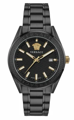 Versace V‑Code Quarz 42 mm Herren­uhr schwarz VE6A00925
