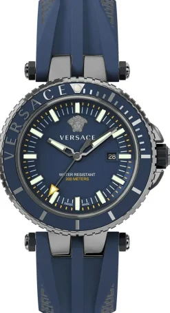 Versace V-Race Diver Herrenuhr Blaues Armband Blaues Stahlgehäuse Zifferblatt 46mm VEAK00218