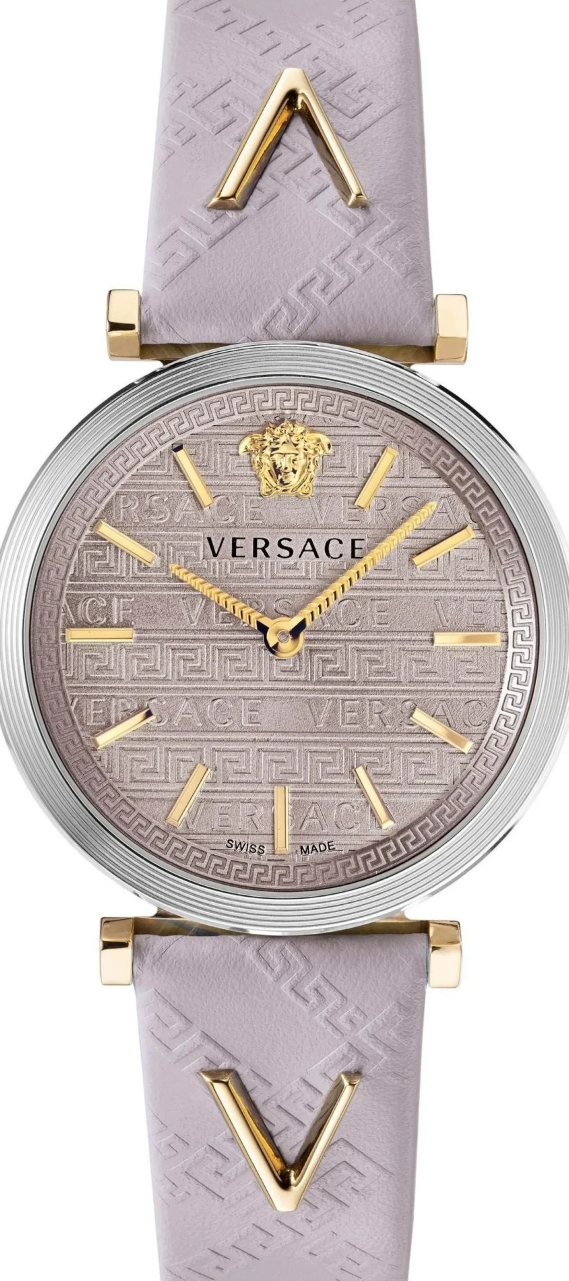 Versace V-Twist Damenuhr Hellrosa Leder Silber Gold Stahl 36mm VELS00219