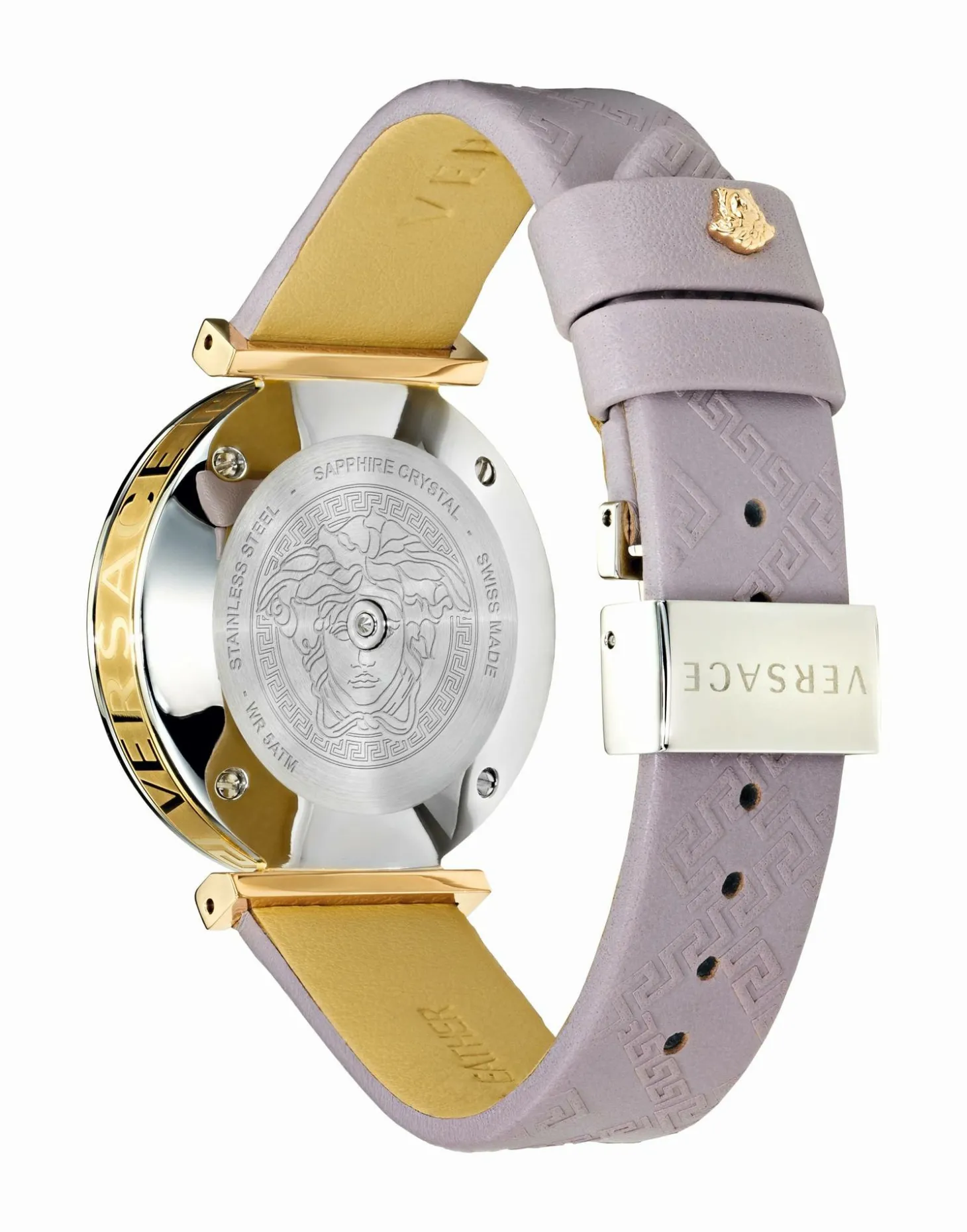 Versace V-Twist Damenuhr Hellrosa Leder Silber Gold Stahl 36mm VELS00219