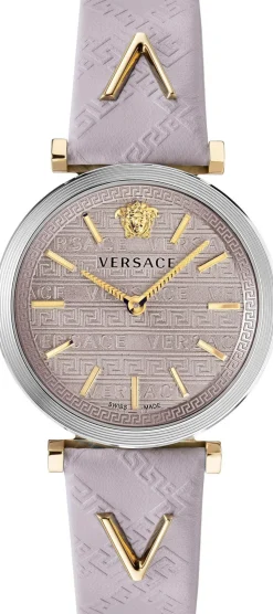 Versace V-Twist Damenuhr Hellrosa Leder Silber Gold Stahl 36mm VELS00219