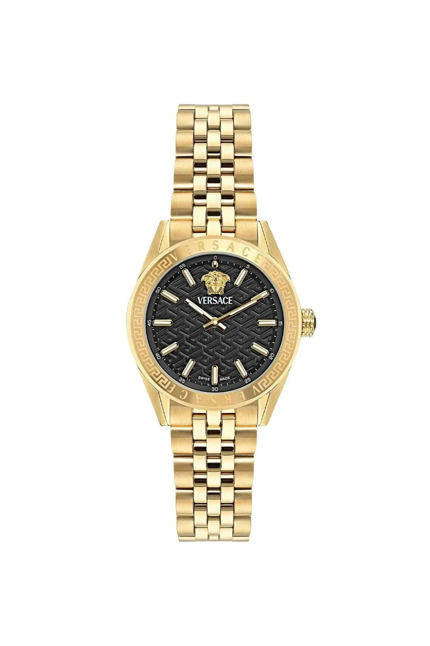 Versace Damen Armbanduhr V‑Code gold, schwarz VE8I00724