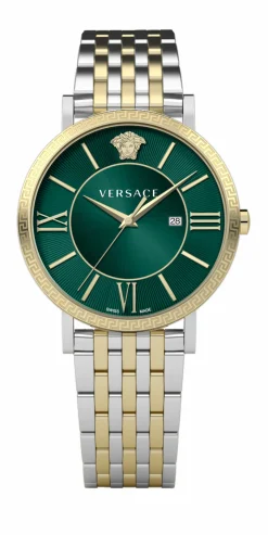 Versace VENCA0224 V-ETERNAL GENT Herren Armbanduhr Edelstahl Grün/Zweifarbiger Band