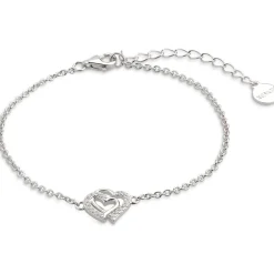Xenox Damen Armband mit Zirkonia Herzen Charm Anhänger 18,5 Silber XS3412N