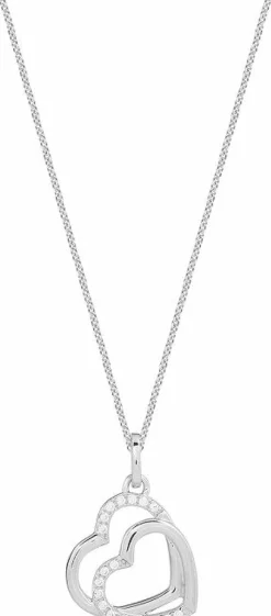 Xenox Damen Halskette Love Story mit Zirkonia Herz Anhänger Silber XS3423