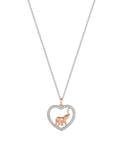 XENOX Damen Halskette Zirkonia Herz Anhänger mit Elefant Collier Bicolor XS1538R