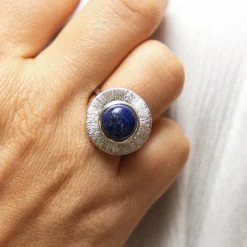 ZEEme Gems Silber 925 rhodiniert glanz/matt mit echtem Lapis 10mm Ring 41678899904606
