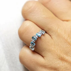 ZEEme Gemstone Silber 925 rhodiniert mit 12x Weißtopas + 5x Blautopas (beh.) Ring 41679088943198