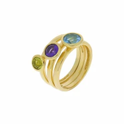 Zeeme Gemstone Silber 925 vergoldet mit Blautopas (beh.) Peridot Amethyst Ring-Set 41677803552862