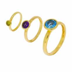 Zeeme Gemstone Silber 925 vergoldet mit Blautopas (beh.) Peridot Amethyst Ring-Set 41677803552862