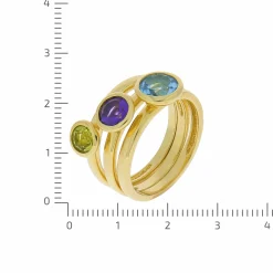 Zeeme Gemstone Silber 925 vergoldet mit Blautopas (beh.) Peridot Amethyst Ring-Set 41677803552862